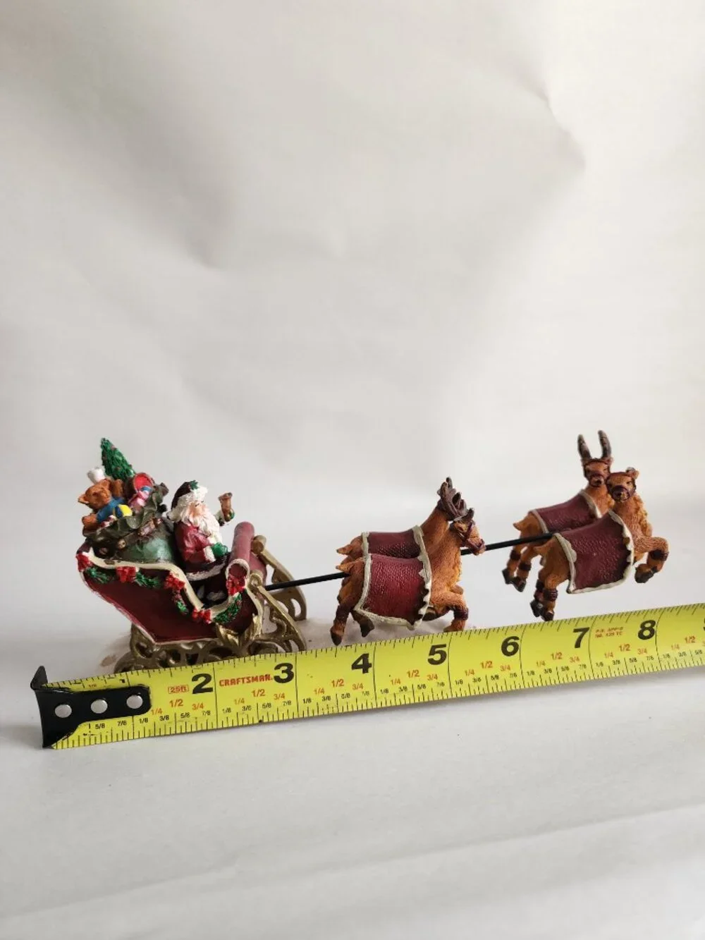 Santa Sleigh with 3 Reindeer Christmas Resin Figurine Holiday Decor